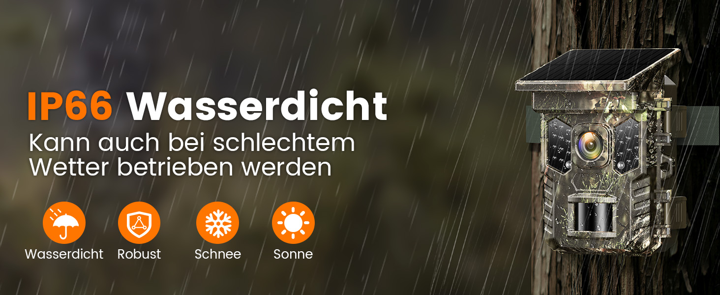 Solar-Wildkamera XTU im Tarnmuster mit aufgesetztem Solarpanel, Objektiv, Bewegungssensor und Infrarot-LEDs – Detail 9