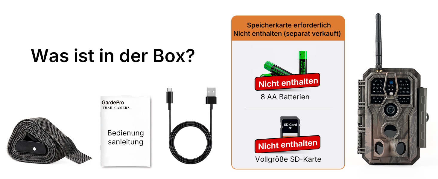 Wildkamera GardePro E8 im Tarnmuster mit Antenne, daneben ein Smartphone mit dem Livebild der Kamera – Detail 12