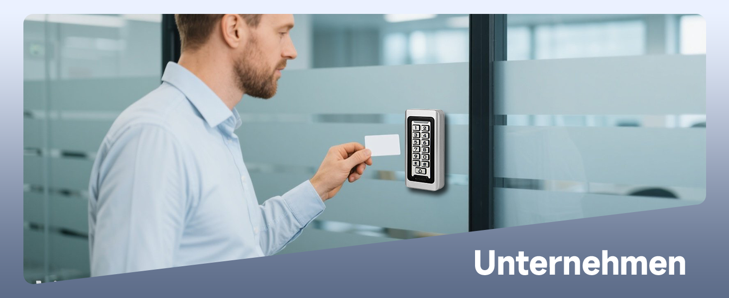 Retekess T-AC03 Codeschloss in Silber aus Zinklegierung mit blau beleuchteter Zifferntastatur, Klingeltaste und zehn blauen RFID-Schlüsselanhängern – Detail 10
