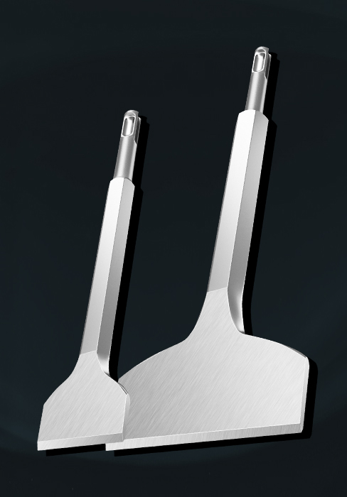 Zwei blanke Flachmeissel von Lytool mit SDS-plus-Schaft, einer mit 100 mm breiter und einer mit 40 mm breiter Schneide – Detail 5