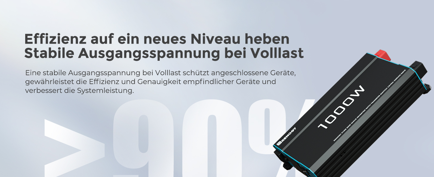 Renogy 1000 W Wechselrichter 12 V auf 230 V reiner Sinus mit Netzvorrangschaltung – Detail 4