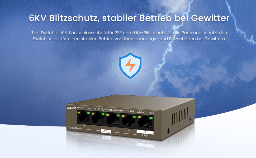 Tenda TEG1105PD PoE-versorgter 5-Port-Switch – Detail 5