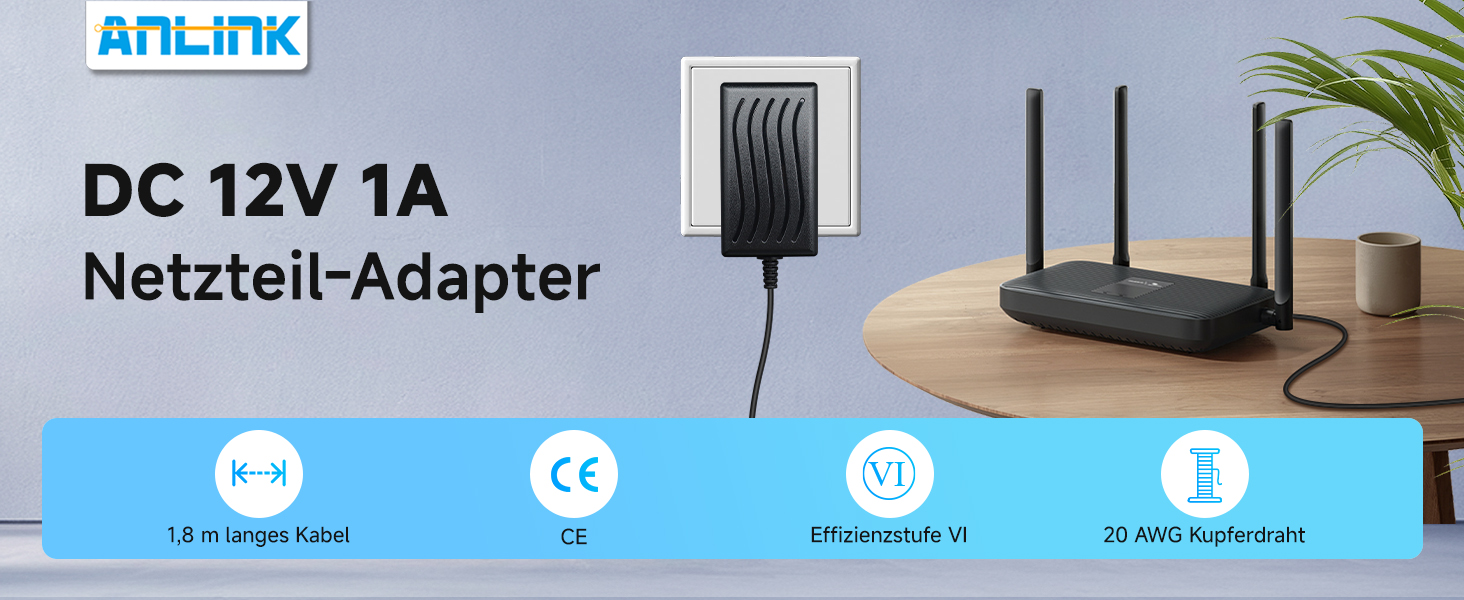 ANLINK Netzteil 12V 1A mit drei DC-Adaptersteckern – Detail 1