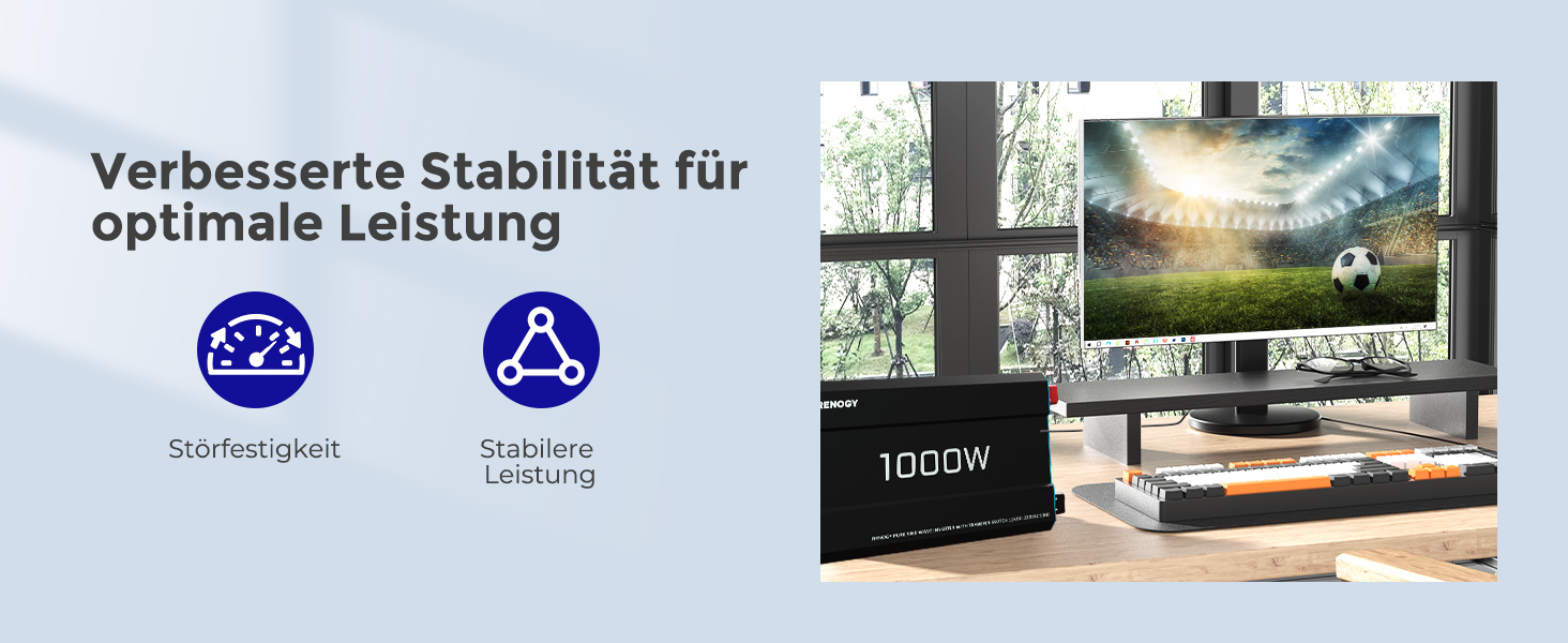 Renogy 1000 W Wechselrichter 12 V auf 230 V reiner Sinus mit Netzvorrangschaltung – Detail 7