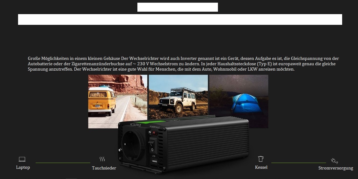 Green Cell Wechselrichter 12 V auf 230 V reiner Sinus 500 W / 1000 W – Detail 1