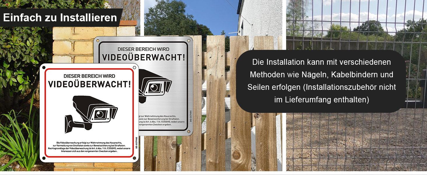 CHINYROZA Warnschild Videoüberwachung mit DSGVO-Hinweis, Aluminium – Detail 3