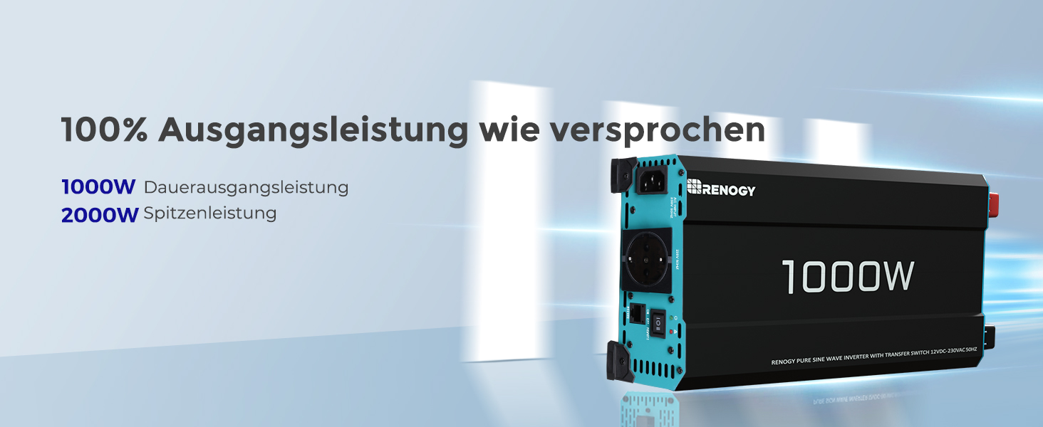 Renogy 1000 W Wechselrichter 12 V auf 230 V reiner Sinus mit Netzvorrangschaltung – Detail 10