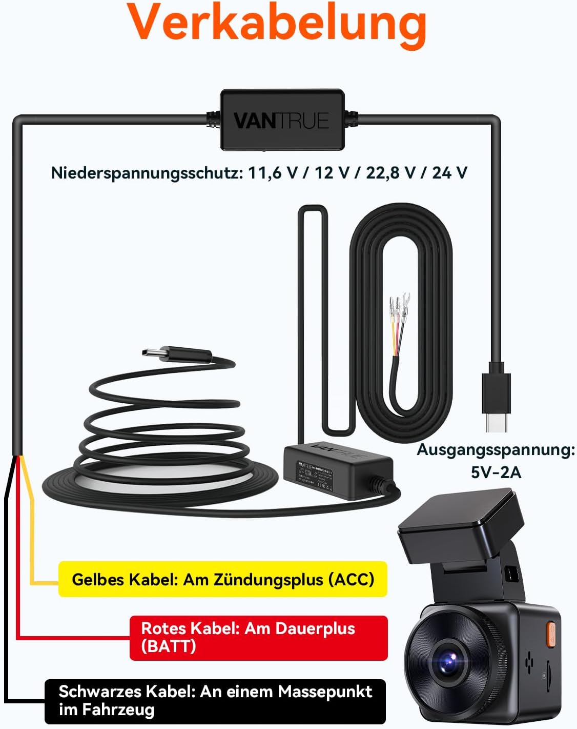 VANTRUE USB-C Hardwire-Kit für Dashcams mit Sicherungsabzweigen – Detail 3