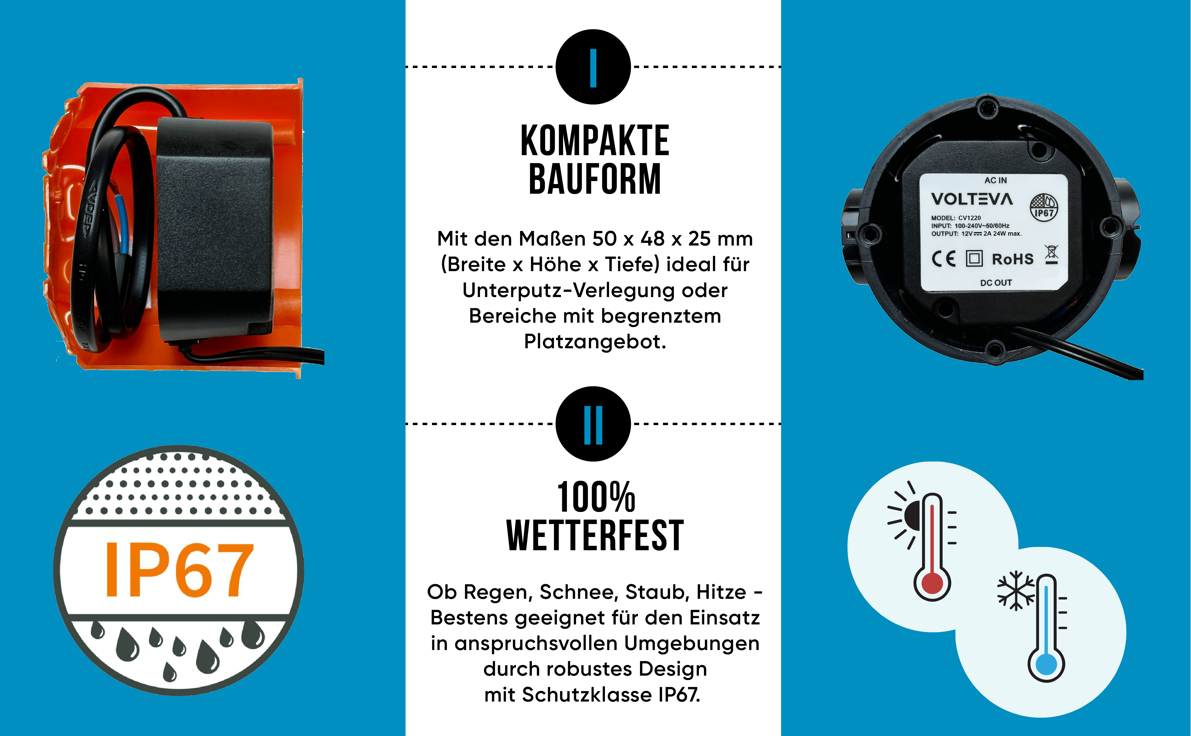 VOLTEVA T12V2A Unterputz-Netzteil 12V 2A IP67 – Detail 3