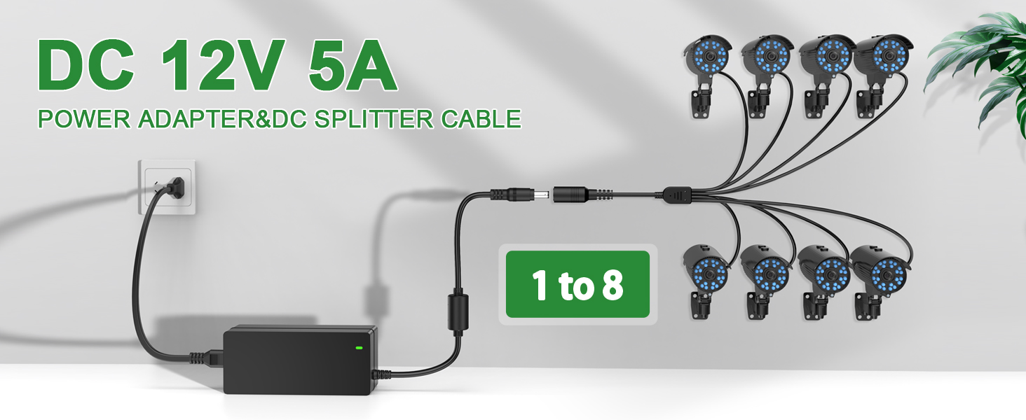 Gonine 12-V-5-A-CCTV-Netzteil mit 8-Fach-Stromverteilerkabel – Detail 1