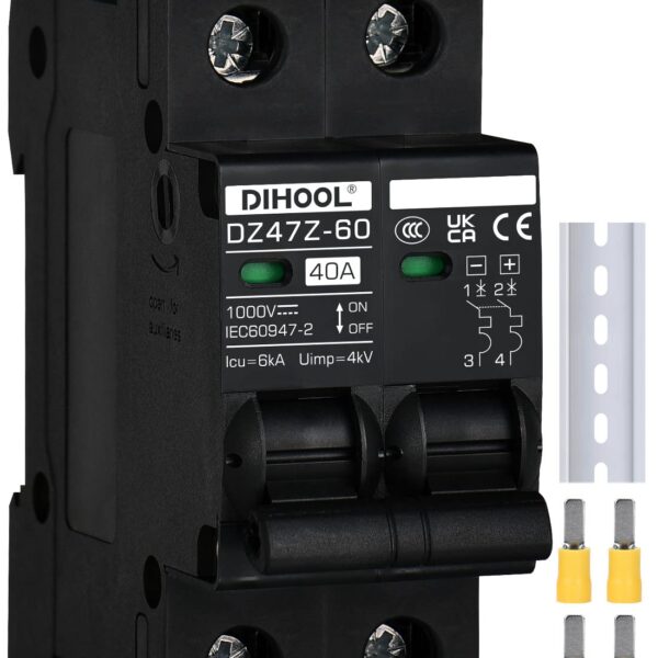 DIHOOL DC-Trennschalter 1000 VDC, 40 A, 2-polig, Hutschiene – Bild 1