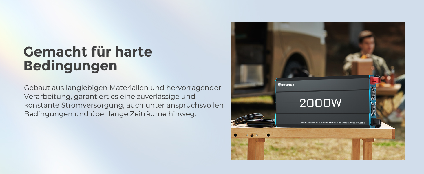 Renogy 2000 W Wechselrichter 12 V auf 230 V reiner Sinus mit Netzvorrangschaltung – Detail 3