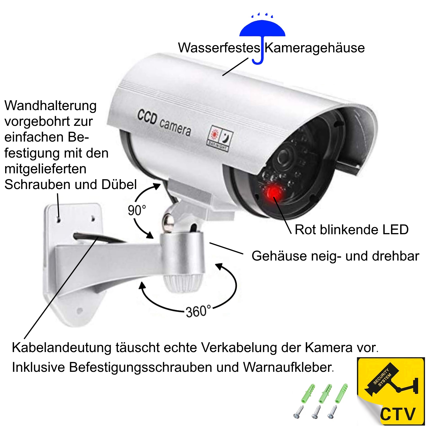 O&W Security Dome-Kamera-Attrappe mit Blink-LED – Detail 3