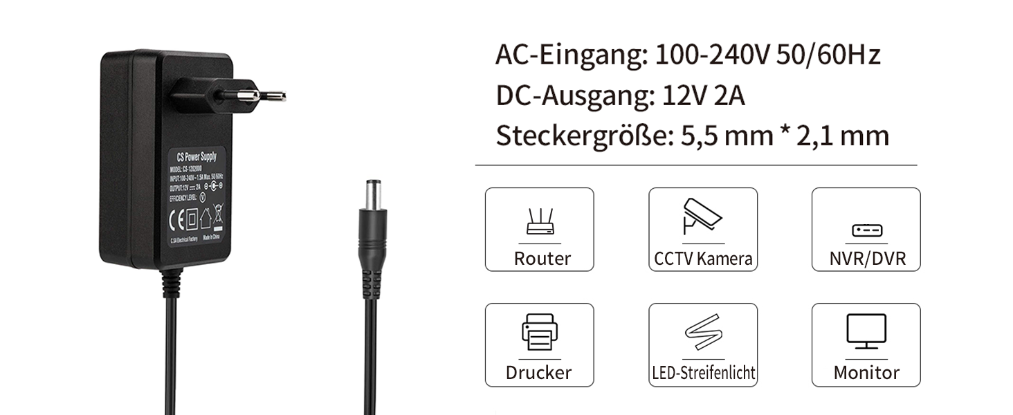 TONTON Netzteil 12 V 2 A für Überwachungskameras, inkl. 1-auf-4-Splitter – Detail 2