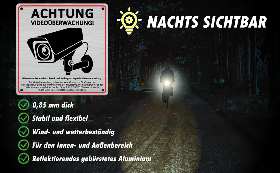 Warnschild Videoüberwachung DSGVO, Aluminium 15 × 15 cm – Detail 7