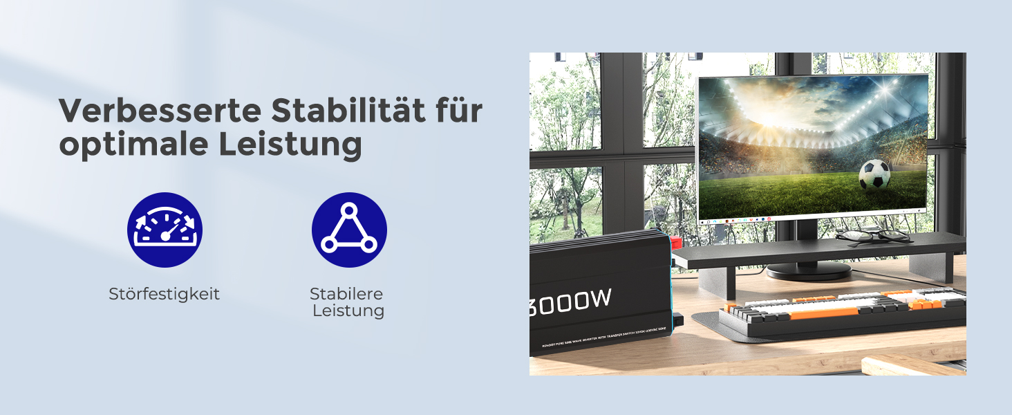 Renogy 3000 W Wechselrichter 12 V auf 230 V reiner Sinus mit Netzvorrangschaltung – Detail 7
