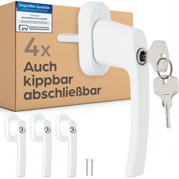 Abschliessbare Fenstergriffe weiss mit Zylinderschloss, Ausführung 4 Stück