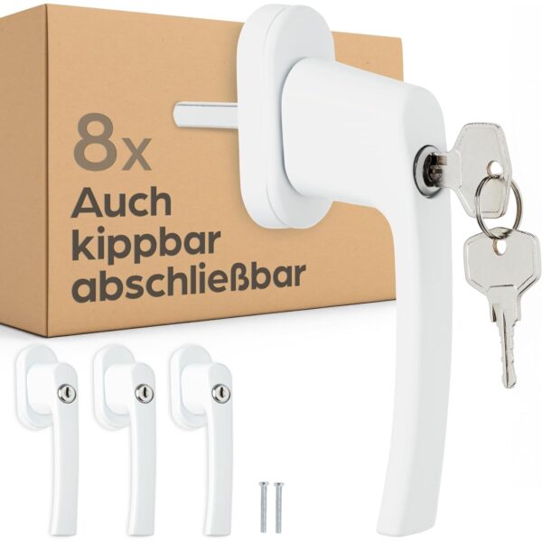 Abschliessbare Fenstergriffe weiss mit Zylinderschloss, Ausführung 8 Stück