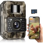 Wildkamera MAXDONE PH960W im Tarnmuster mit Objektiv, Infrarot-LEDs und Bewegungssensor an der Front