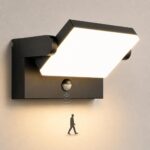 Schwarze rechteckige LED-Aussenwandleuchte ledmo mit schwenkbarem Panel und Bewegungsmelder