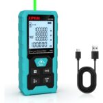 Türkisfarbener Kiprim LD100 Laser-Entfernungsmesser mit grossem LC-Display, grünem Laserstrahl und USB-C-Ladekabel