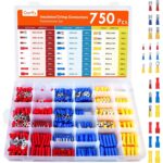 Sortimentskasten mit 750 isolierten Kabelschuhen in Rot, Blau und Gelb, darunter Flachstecker, Gabel- und Ringkabelschuhe