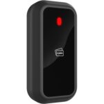 Schwarzer RFID-Kartenleser UHPPOTE in flacher Kunststoffausführung mit Kartensymbol und roter Status-LED