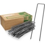Schwarze unverzinkte GardenGloss U-Erdanker aus Stahl für Vlies, Netze und Gartenbefestigungen.
