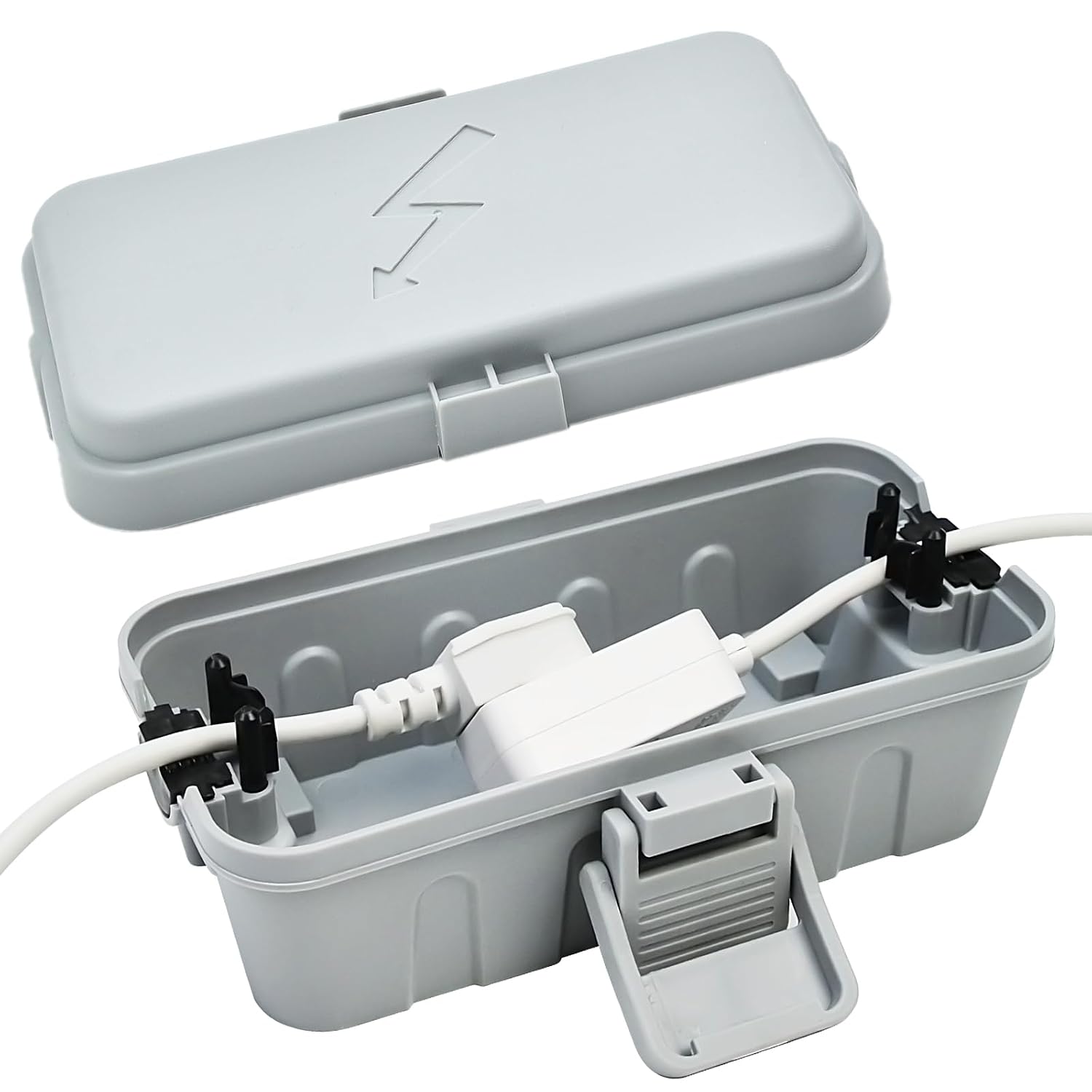 Wetterfester Elektro-Anschlusskasten IP54 Aussenbereich – Ansicht 1 Grauer wetterfester Elektro-Anschlusskasten aus Kunststoff