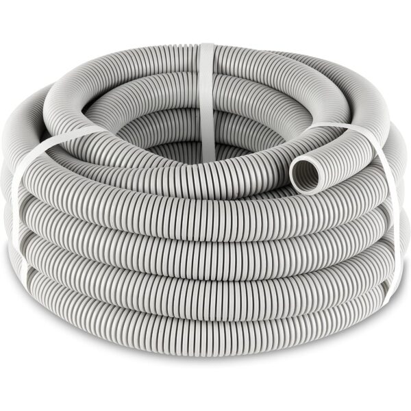 Graues flexibles Iso-Flexrohr EN25 als aufgerollter 50-Meter-Ring mit gewellter Oberfläche