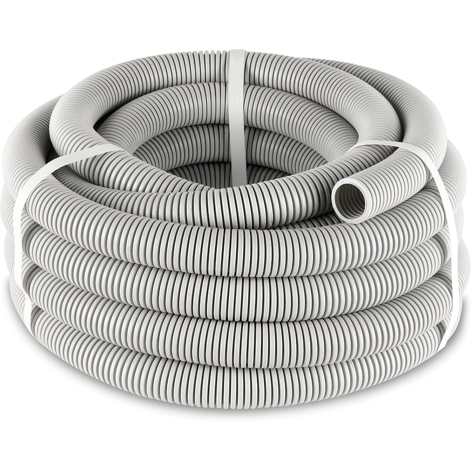 REV Iso-Flexrohr EN25 grau | 50 m Kabelschutzrohr für Kabel bis Ø 17,5 mm, 320 N – Ansicht 1 Graues flexibles Iso-Flexrohr EN25 als aufgerollter 50-Meter-Ring mit gewellter Oberfläche