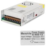 Offenes Schaltnetzteil MEISHILE S-600-12 im silbernen Aluminiumgehäuse mit Lüfteröffnung und Schraubklemmenleiste
