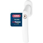 Weisser abschliessbarer ABUS-Fenstergriff FG200 in L-Form mit Druckzylinder und Wendeschlüssel