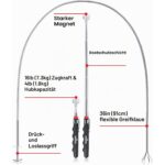 Silberner flexibler Krallengreifer und teleskopischer Magnetstab NoCry mit schwarzem Gummigriff