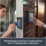 MATHFEL Codeschloss AC290SDK in Anthrazit aus druckgegossenem Aluminium mit Zifferntastatur und fünf blauen RFID-Transpondern