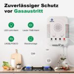 Weisser Bosean BH-H3 Kombimelder für Gas und Kohlenmonoxid mit vier Anzeigeleuchten, RESET- und TEST-Taste und Anschlusskabel mit Eurostecker
