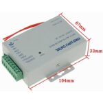 Graues Metallgehäuse eines Netzteils für Zutrittskontrolle mit Aufdruck Power Supply Control, achtpoliger Schraubklemmleiste, roter Betriebs-LED, Zeitregler und zwei roten offenen Anschlussleitungen
