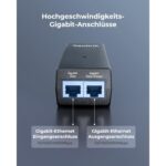 Schwarzer Reolink PoE-Injektor mit zwei RJ45-Buchsen an der Stirnseite