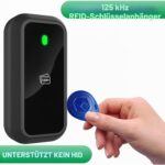 Haufen blauer RFID-Schlüsselanhänger aus Kunststoff mit Schlüsselring und eingeprägter Nummer