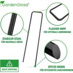 Schwarze unverzinkte GardenGloss U-Erdanker aus Stahl für Vlies, Netze und Gartenbefestigungen.