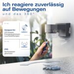Anthrazitfarbener Bewegungsmelder HUBER Motion 100 auf Wandarm mit nach unten gerichteter weisser Fresnel-Linse und drei Drehreglern