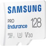 Weisse Samsung PRO Endurance microSDXC-Karte 128 GB mit SD-Adapter