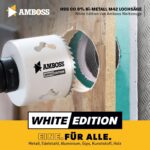 Siebzehnteiliges Amboss White Edition Lochsägen-Set aus Bi-Metall im schwarzen Koffer mit vierzehn weissen Lochsägen von 20 bis 83 mm
