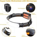 Schwarz-orange LED-Stirnlampe POKISEED PRO 1500 mit breitem Leuchtband, Stirnband, Etui und USB-C-Kabel
