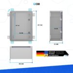 Grauer QCAB Verteilerkasten aus ABS-Kunststoff, 300 x 400 x 170 mm, geöffnet mit verzinkter Montageplatte und Kabelverschraubungen