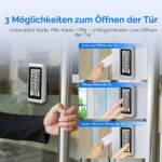 Retekess T-AC03 Codeschloss in Silber aus Zinklegierung mit blau beleuchteter Zifferntastatur, Klingeltaste und zehn blauen RFID-Schlüsselanhängern