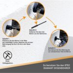 Schwarze Diamant-Bohrkrone von BTEC mit 82 mm Durchmesser, eingeschraubtem SDS-plus-Adapter und separatem Zentrierbohrer