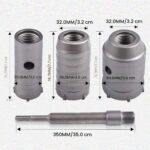 Silberfarbenes Bohrkronen-Set für Mauerwerk mit drei Kronen von 30, 40 und 50 mm, langem SDS-plus-Schaft, Zentrierbohrer und Sechskantschlüssel