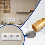 Vier goldfarbene Diamantbohrkronen von SHDIATOOL mit 20, 35, 50 und 68 mm Durchmesser und M14-Gewinde neben dem Sechskant-Schaftadapter