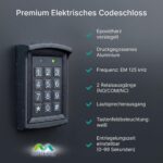 MATHFEL Codeschloss AC290SDK in Anthrazit aus druckgegossenem Aluminium mit Zifferntastatur und fünf blauen RFID-Transpondern
